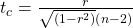 Rendered by QuickLaTeX.com {t}_{c}=\frac{r}{\sqrt{\left(1-{r}^{2}\right)}{\left(n-2\right)}}}