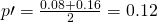 Rendered by QuickLaTeX.com p\prime =\frac{0.08+0.16}{2}=0.12