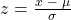 z=\frac{x\text{ }-\text{ }\mu }{\sigma }