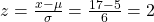 z=\frac{x-\mu }{\sigma }=\frac{17-5}{6}=2