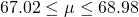 Rendered by QuickLaTeX.com 67.02\le \mu \le 68.98