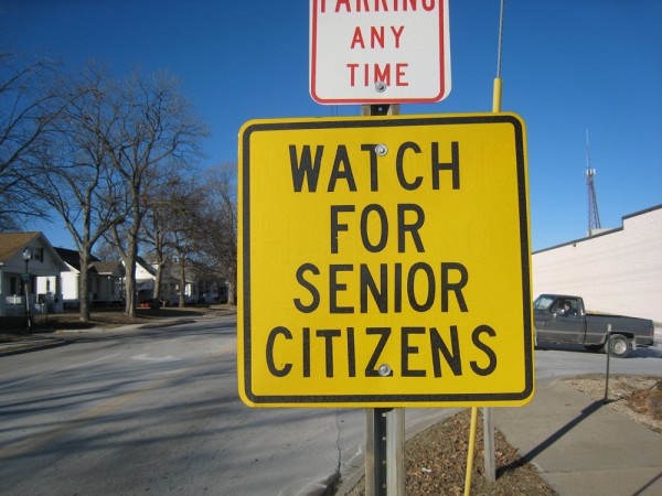 A sign reading, &quot;Watch for senior citizens.&quot;