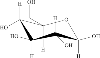 \chemfig{H-[:-90](-[:-150]HO)(<[:-60, 1.5](-[:165]HO)(-[:-90]H)<[:15, 1.5](-[:90]H)(-[:-45]OH)>[:-15, 1.5]-[:15]OH)-[:-15, 1.5](-[:150]-[:90]OH)(-[:-90, 1.5]H)-[:15, 1.5]O-[:-60, 1.5]-[:-90]H}