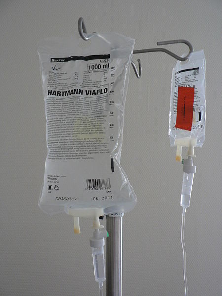 Medical personnel commonly must perform dilutions for IV solutions. Source: “Infuuszakjes” by Harmid is in the public domain.
