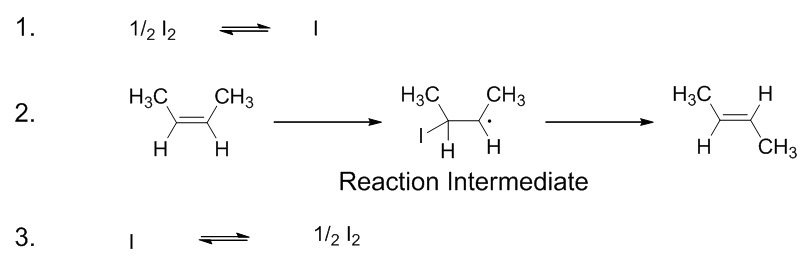 2-butene catalyzed isomerization steps.