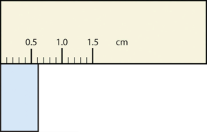 Rectangle is between 0.6 and 0.7 cm.