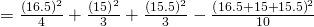 Rendered by QuickLaTeX.com =\frac{{\left(16.5\right)}^{2}}{4}+\frac{{\left(15\right)}^{2}}{3}+\frac{{\left(15.5\right)}^{2}}{3}-\frac{{\left(16.5+15+15.5\right)}^{2}}{10}