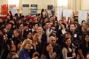 A crowd of professionally dressed students.