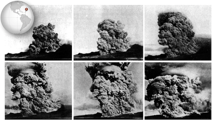 A series of photos taken by Alfred Lacroix during the eruption of Mt. Pelée on May 8, 1902 showing the development of the pyroclastic flow that destroyed the city of St. Pierre and nearly 30,000 inhabitants.