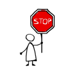 A cartoon of a person holding a stop sign.