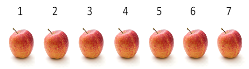 Seven apples in a line