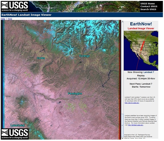 Screenshot of USGS EarthNow! window