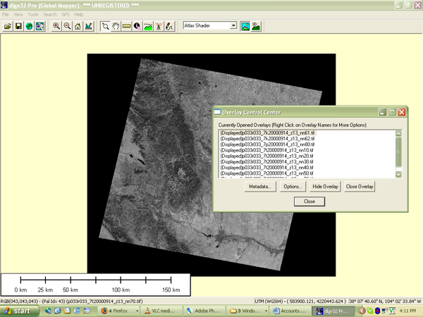 Landsat image data viewed in Global Mapper software