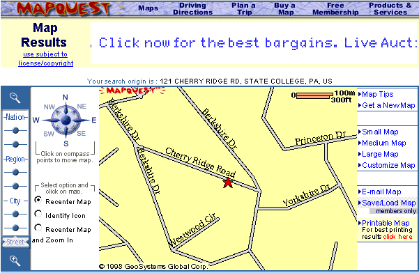 Screenshot of MapQuest 1998