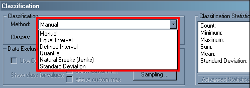 Screenshot of the ArcMap classification window