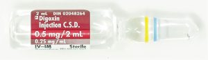 2 mL Digoxin injection. 0.5 mg per 2 mL. 0.25 mg per mL.