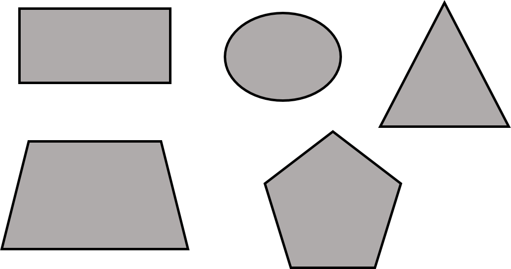 Rectangles, circles, trianges, and other shapes that have their centre shaded in.
