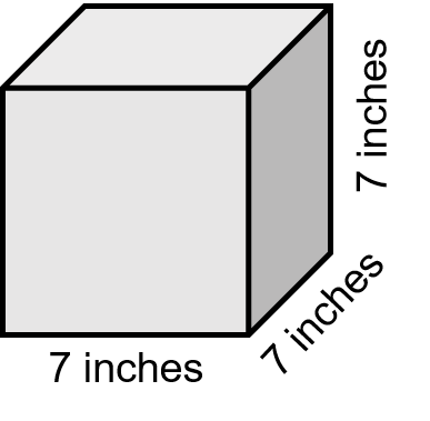 a cube with 7 inches labelling the width, height, and length