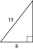 A right triangle is shown. The right angle is marked with a box. The side across from the right angle is labeled as 13. One of the sides touching the right angle is labeled as 8.