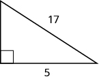 A right triangle is shown. The right angle is marked with a box. The side across from the right angle is labeled as 17. One of the sides touching the right angle is labeled as 15.