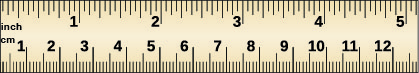 A ruler with inches and centimetres.