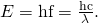 E=\text{hf}=\frac{\text{hc}}{\lambda }.