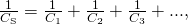 Rendered by QuickLaTeX.com \frac{1}{{C}_{\text{S}}}=\frac{1}{{C}_{1}}+\frac{1}{{C}_{2}}+\frac{1}{{C}_{3}}+\text{.}\text{.}\text{.},