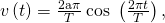 Rendered by QuickLaTeX.com v\left(t\right)=\frac{2\mathrm{a\pi }}{T}\phantom{\rule{0.25em}{0ex}}\text{cos}\phantom{\rule{0.25em}{0ex}}\left(\frac{2\pi t}{T}\right),