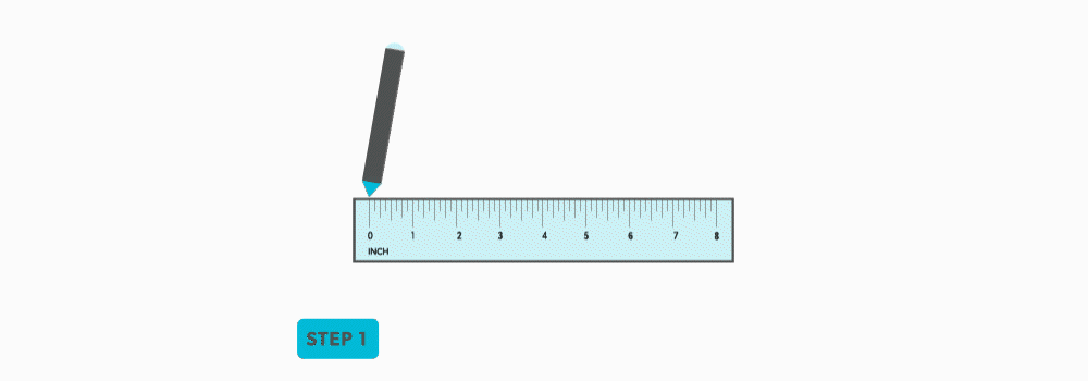 A ruler is used to draw a horizontal line 8 inches long.