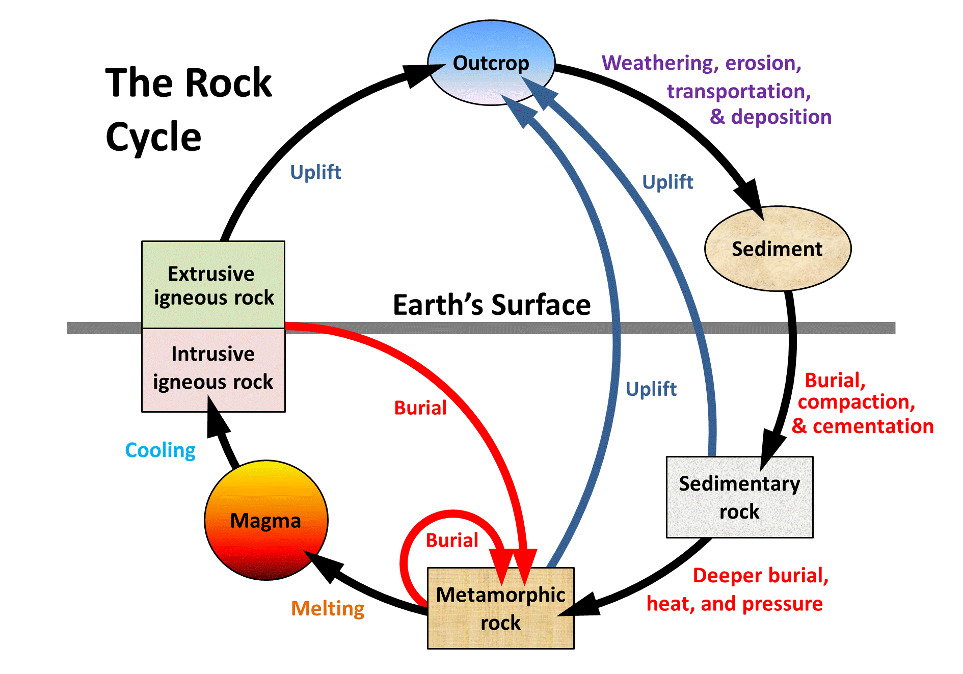 The rock cycle. Image description available