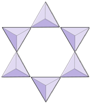 Six triangles joined together in a circle to form a star