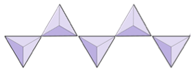 Five triangles joined together in a line.
