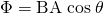 Rendered by QuickLaTeX.com \Phi =\text{BA}\phantom{\rule{0.25em}{0ex}}\text{cos}\phantom{\rule{0.25em}{0ex}}\theta