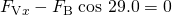 Rendered by QuickLaTeX.com {F}_{\text{V}x}-{F}_{\text{B}}\phantom{\rule{0.25em}{0ex}}\text{cos 29.0º}=0