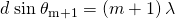 Rendered by QuickLaTeX.com d\phantom{\rule{0.25em}{0ex}}\text{sin}\phantom{\rule{0.25em}{0ex}}{\theta }_{\text{m}+1}=\left(m+1\right)\lambda