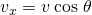 Rendered by QuickLaTeX.com {v}_{x}=v\phantom{\rule{0.25em}{0ex}}\text{cos}\phantom{\rule{0.25em}{0ex}}\theta