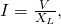 Rendered by QuickLaTeX.com I=\frac{V}{{X}_{L}}\text{,}