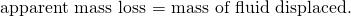 Rendered by QuickLaTeX.com \text{apparent mass loss = mass of fluid displaced.}