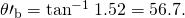 Rendered by QuickLaTeX.com {\theta \prime }_{\text{b}}={\text{tan}}^{-1\phantom{\rule{0.25em}{0ex}}}1\text{.}\text{52}=\text{56.7º.}