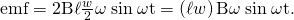 Rendered by QuickLaTeX.com \text{emf}=2\mathrm{B\ell }\frac{w}{2}\omega \phantom{\rule{0.25em}{0ex}}\text{sin}\phantom{\rule{0.25em}{0ex}}\mathrm{\omega t}=\left(\ell w\right)\mathrm{B\omega }\phantom{\rule{0.25em}{0ex}}\text{sin}\phantom{\rule{0.25em}{0ex}}\mathrm{\omega t}\text{.}