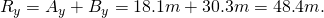 Rendered by QuickLaTeX.com {R}_{y}={A}_{y}+{B}_{y}=\text{18}\text{.}1 m+\text{30}\text{.}3 m=\text{48}\text{.}4 m\text{.}