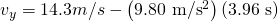 Rendered by QuickLaTeX.com {v}_{y}=\text{14}\text{.}3 m/s\text{}-\left(9\text{.}\text{80 m/s}{\text{}}^{2}\right)\left(3\text{.}\text{96 s}\text{}\right)