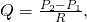 Rendered by QuickLaTeX.com Q=\frac{{P}_{2}-{P}_{1}}{R}\text{,}