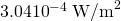 Rendered by QuickLaTeX.com 3.04×{10}^{-4}\phantom{\rule{0.25em}{0ex}}{\text{W/m}}^{2}