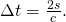 Rendered by QuickLaTeX.com \Delta t=\frac{2s}{c}.