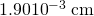 Rendered by QuickLaTeX.com 1\text{.}\text{90}×{\text{10}}^{-3}\phantom{\rule{0.25em}{0ex}}\text{cm}