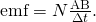 Rendered by QuickLaTeX.com \text{emf}=N\frac{\text{AB}}{\Delta t}.