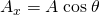 Rendered by QuickLaTeX.com {A}_{x}=A\phantom{\rule{0.25em}{0ex}}\text{cos}\phantom{\rule{0.25em}{0ex}}\theta
