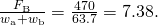 Rendered by QuickLaTeX.com \frac{{F}_{\text{B}}}{{w}_{\text{a}}+{w}_{\text{b}}}=\frac{\text{470}}{\text{63}\text{.}7}=7\text{.}\text{38}.