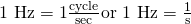 Rendered by QuickLaTeX.com \text{1 Hz}=1\frac{\text{cycle}}{\text{sec}}\text{or 1 Hz}=\frac{1}{\text{s}}